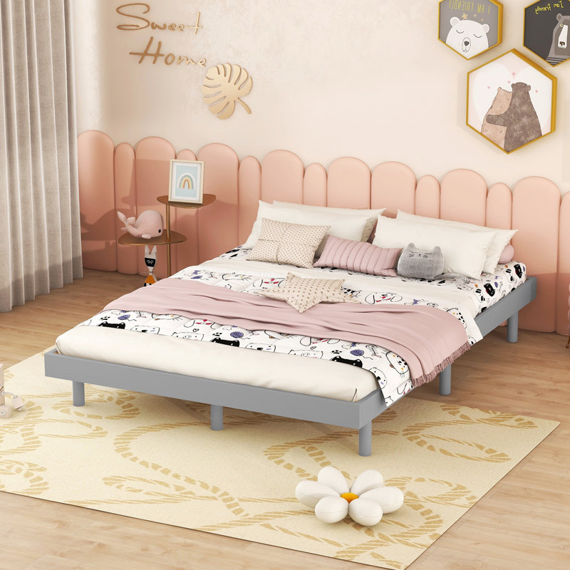 Modern Floating Platform Bed Frame, Gray, Queen