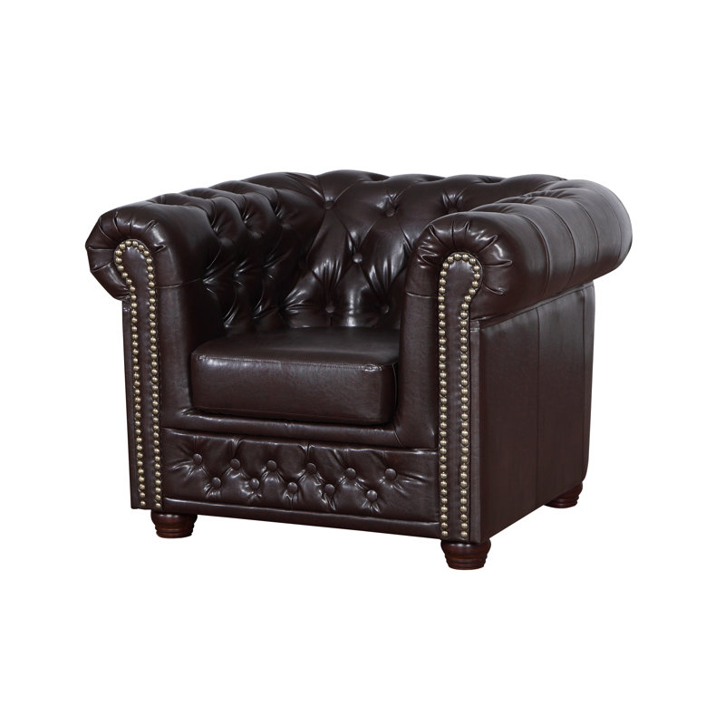 Auer Faux Leather Chesterfield Chair, Dark brown