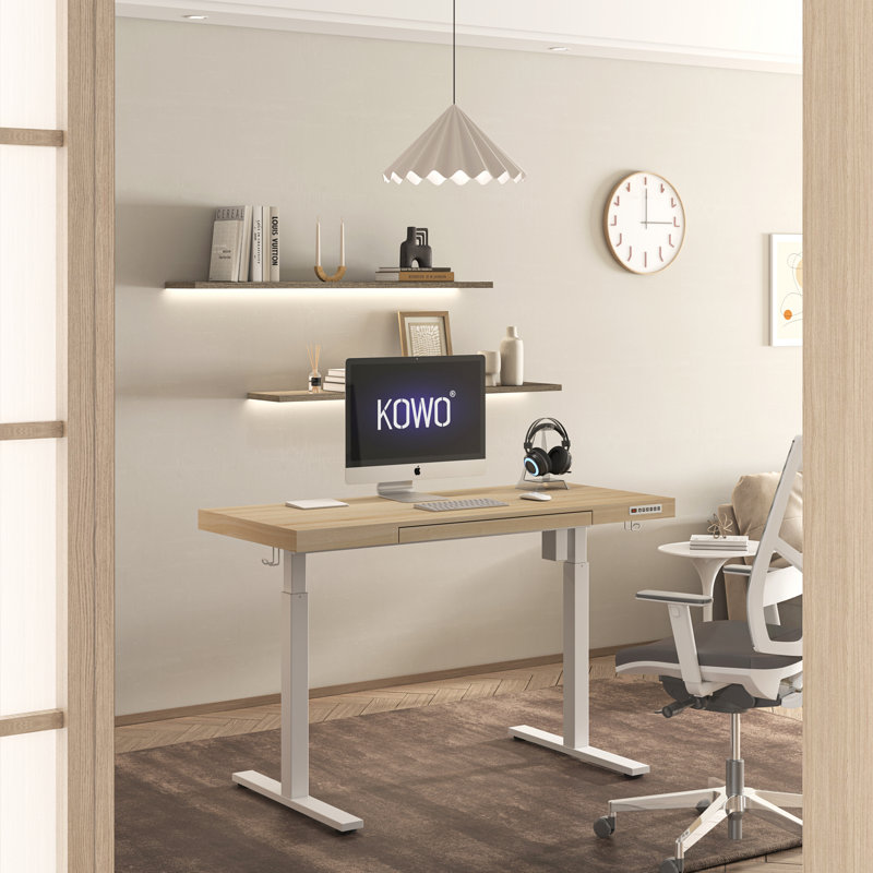 Bureau debout à hauteur ajustable Gooitsen, Chêne gris / Noir, 55" H x 54.3" W x 23.6" D