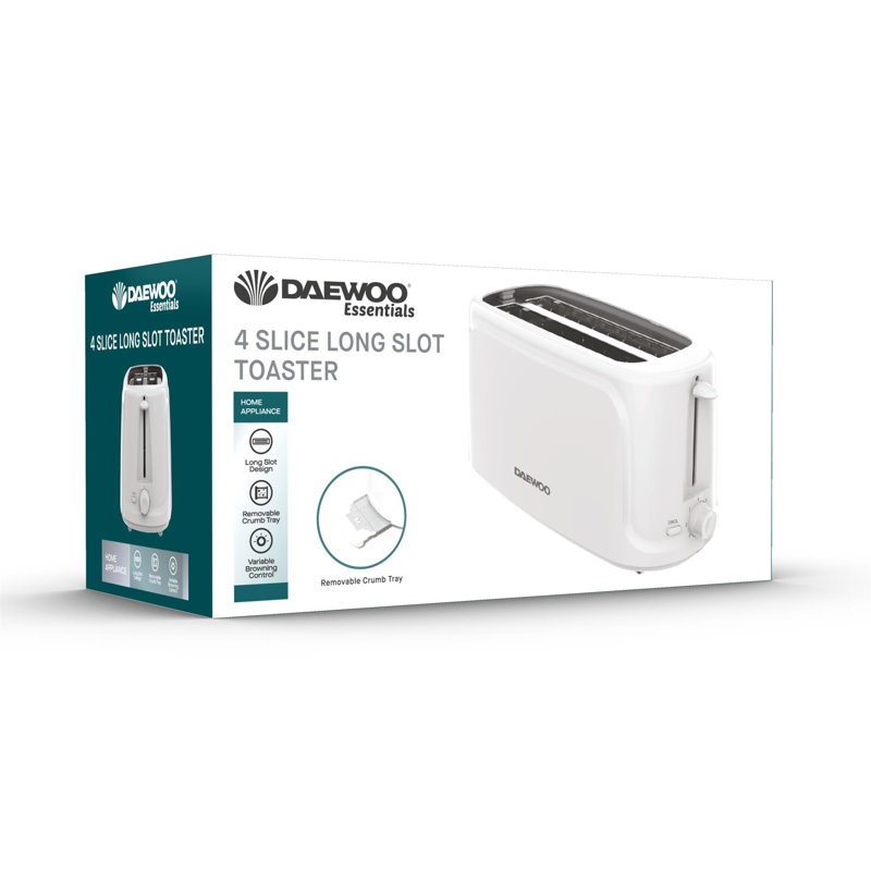 Daewoo Essentials 4-Slice Long Slot Toaster, White