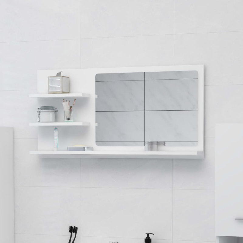 Miroir de salle de bain avec tablettes, Blanc, H 17,7 po x l 35,4 po x P 4,1 po