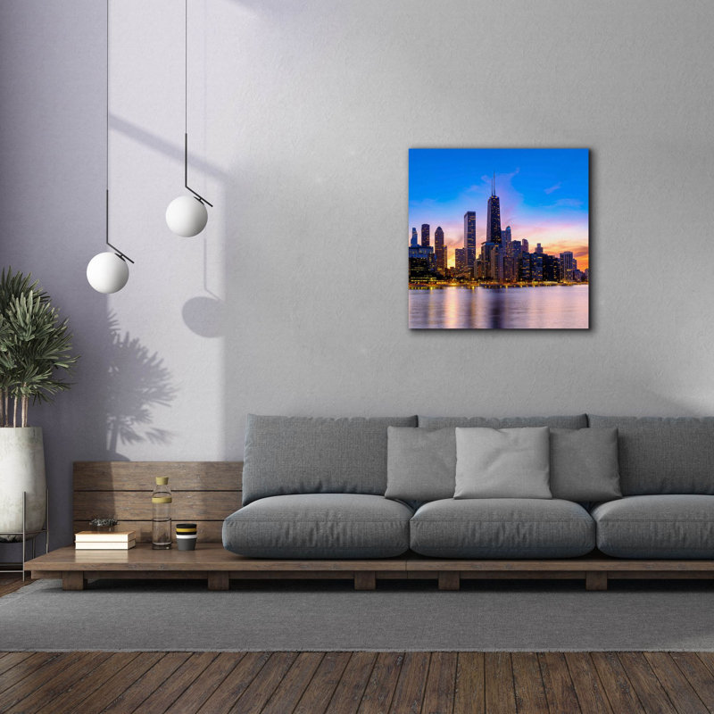 «Chicago - Amber Sunset Glow» par Epic Portfolio, art mural sur toile, H 37 po x l 37 po x P 1,5 po