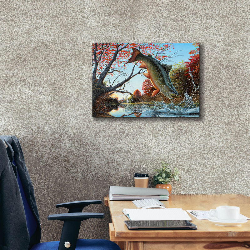 «Splash Of Color - Brook Trout On Canvas» par Mark Mueller, reproduction d'art sur la faune, H 18 po x l 26 po x P 0,75 po