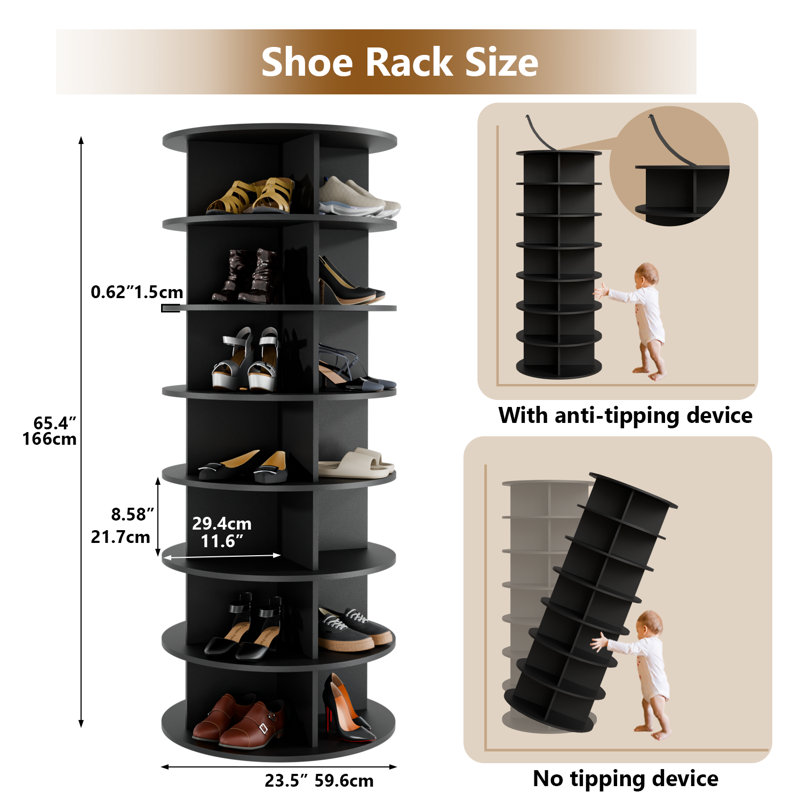 7 Tier Rotating Shoe Rack Tower, Black
