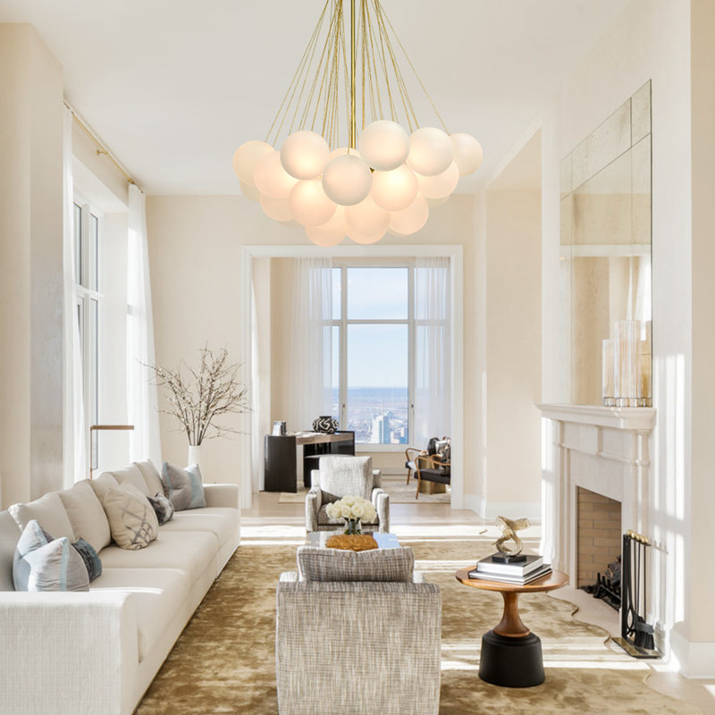 Aniston 3-Light Glass Globe Bubble Chandelier, Gold, 98cm H x 80cm W x 80cm D