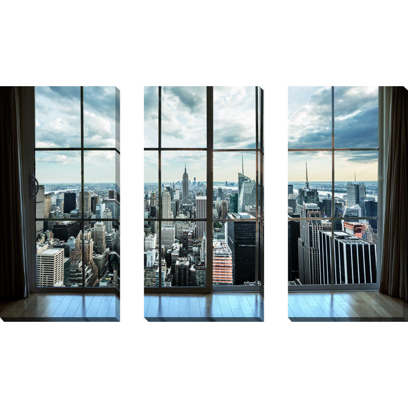 New York Window - ensemble de 3 reproductions de photos sur toiles tendues, H 32 po x l 48 po x P 0,75 po