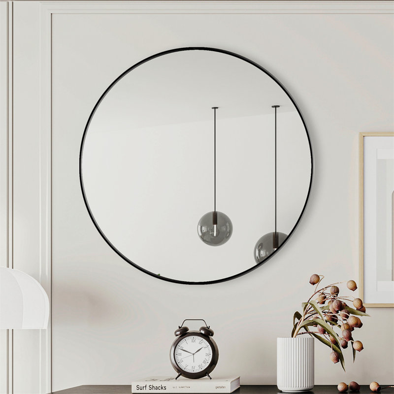 Miroir mural polyvalent à cadre circulaire en métal pour la décoration intérieure, Noir