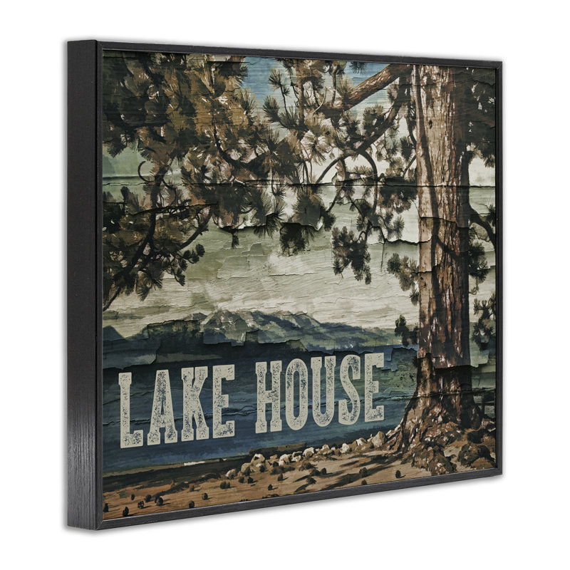 «Rustic Lake House View», estampe numérique, design by Sophie 6, Giclée encadrée noir minuit, H 16 po x l 20 po