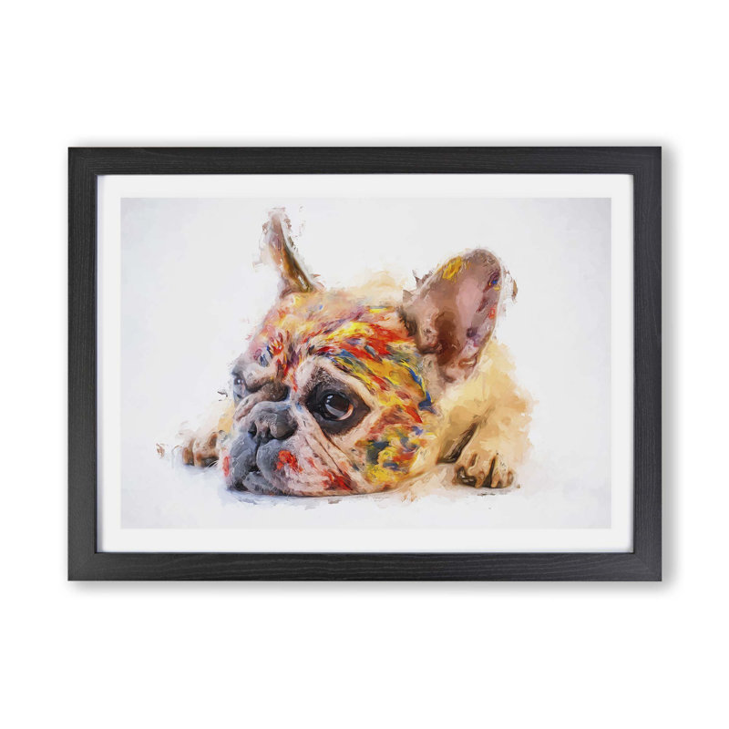 Painted French Bulldog - Framed Print, 62cm H x 87cm W x 2cm D, Black