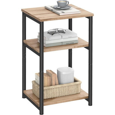 Modern Tall Side Table With Steel Frame, Camel Brown & Ink Black End Table Nightstand For Living Room, Bedroom, Office & Bathroom