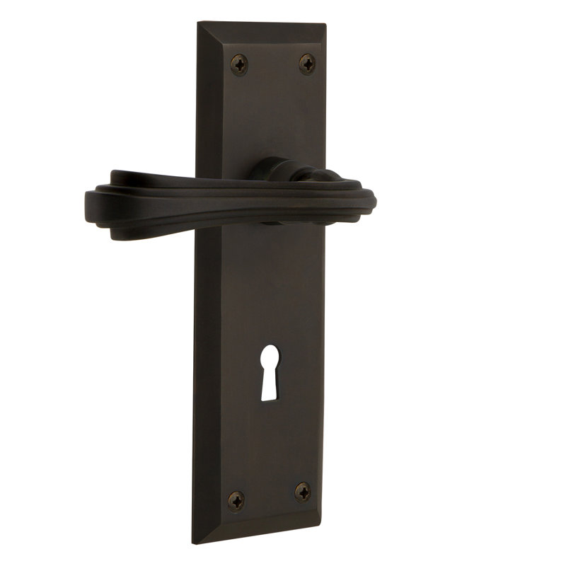 Nostalgic Warehouse New York Plate Privacy (Bed & Bath) with Decorative Keyhole and Fleur Lever, Oil-Rubbed Bronze, 2.375"