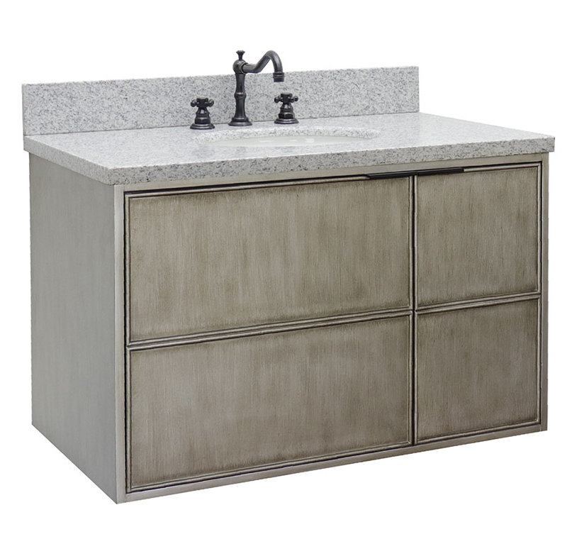 Ensemble de meuble-lavabo mural simple 37 po, Granite