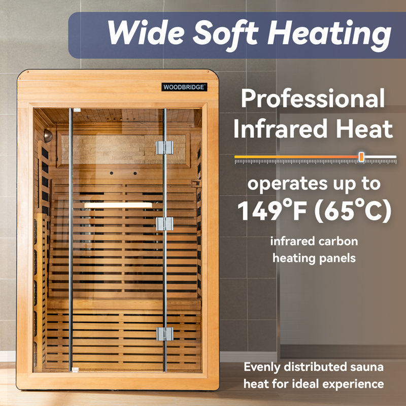 2 Person Indoor FAR Infrared Sauna in Canadian Hemlock With Bluetooth Speaker, Intelligent Control Panel, Chromotherapy Lighting+Red Light Function+Starlight Lights