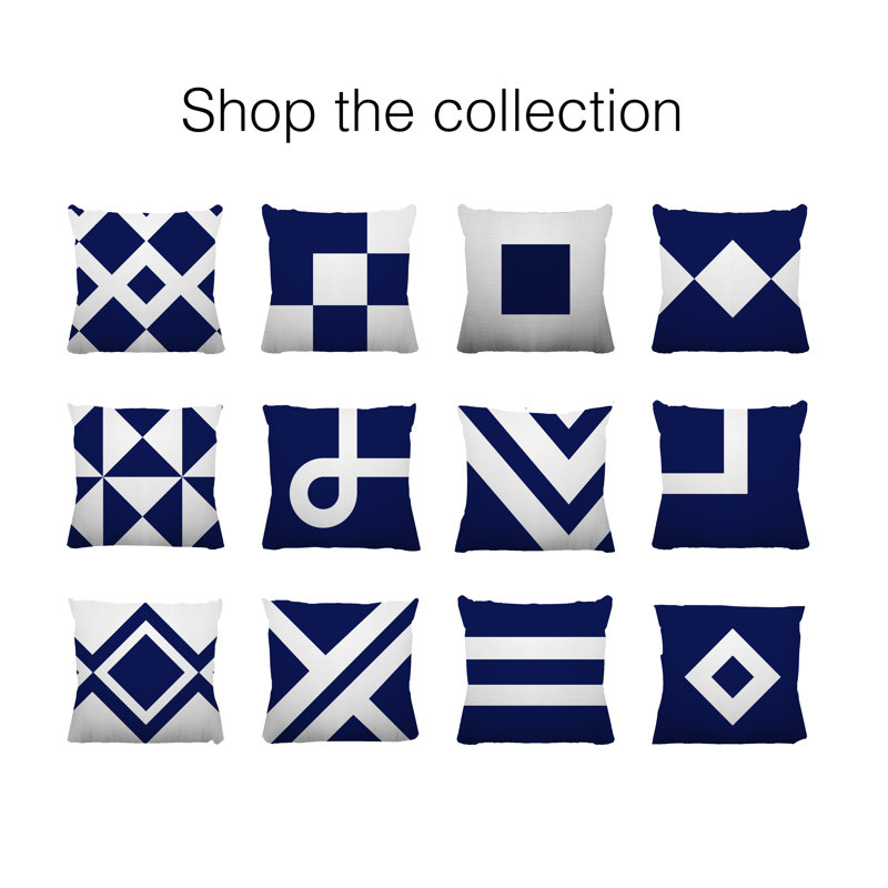 Coussin décoratif intérieur / extérieur Marcia, L 17 po x H 17 po, Bleu marine