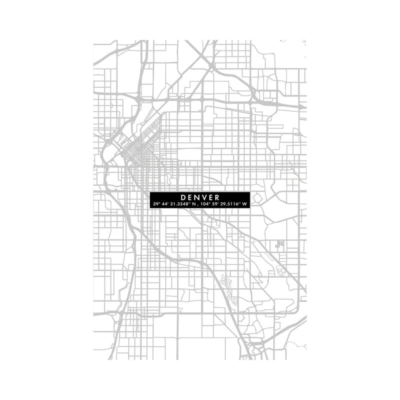 Denver City Map Minimal - Wrapped Canvas Print, 101.6cm H x 66.04cm W x 1.91cm D