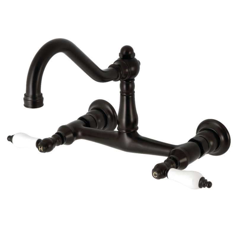 Kingston Brass Vintage Two-Handle 2-Hole Wall Mount Bathroom Faucet, Oil Rubbed Bronze, Lever Handle