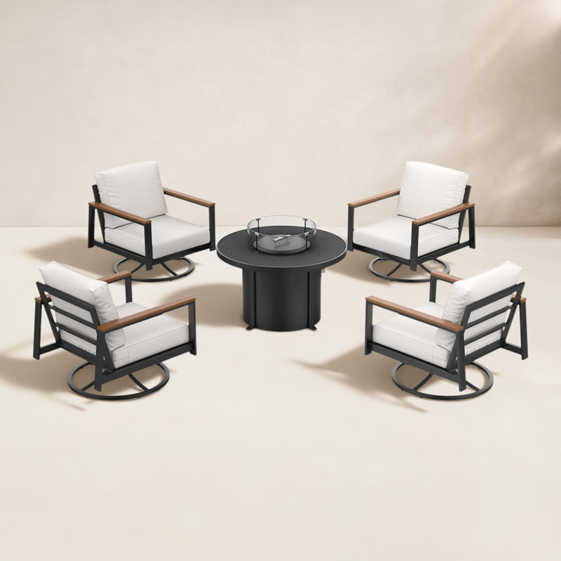 Townsend 4-Person Patio Seating Group, Canvas White Sunbrella® Canvas, Black