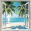 «Blue Paradise with Sun-Kissed Palms», art mural sur toile-601397976