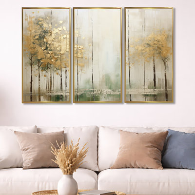 «Minimalisme beige et or forêt II», ensemble de reproduction d'art mural forêt