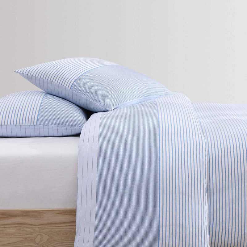 Tommy Hilfiger Modern Cotton Reversible Comforter Set, Blue Striped, Twin Comforter + 1 Standard Pillow Sham