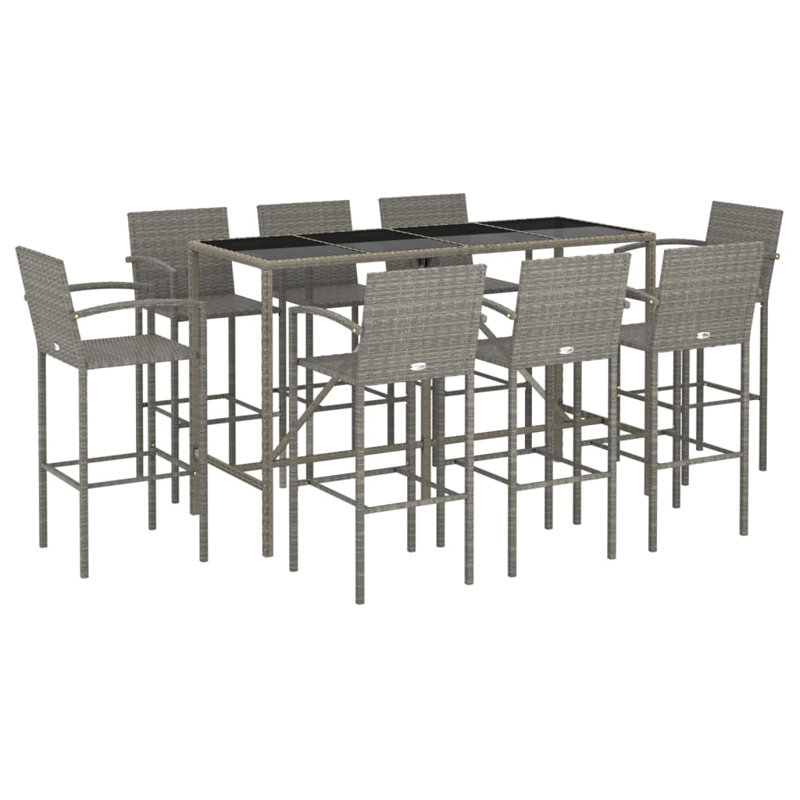 Patio Dining Set with, Grey, 110 cm H x 180 cm W x 70 cm D, 9, 8, Grey