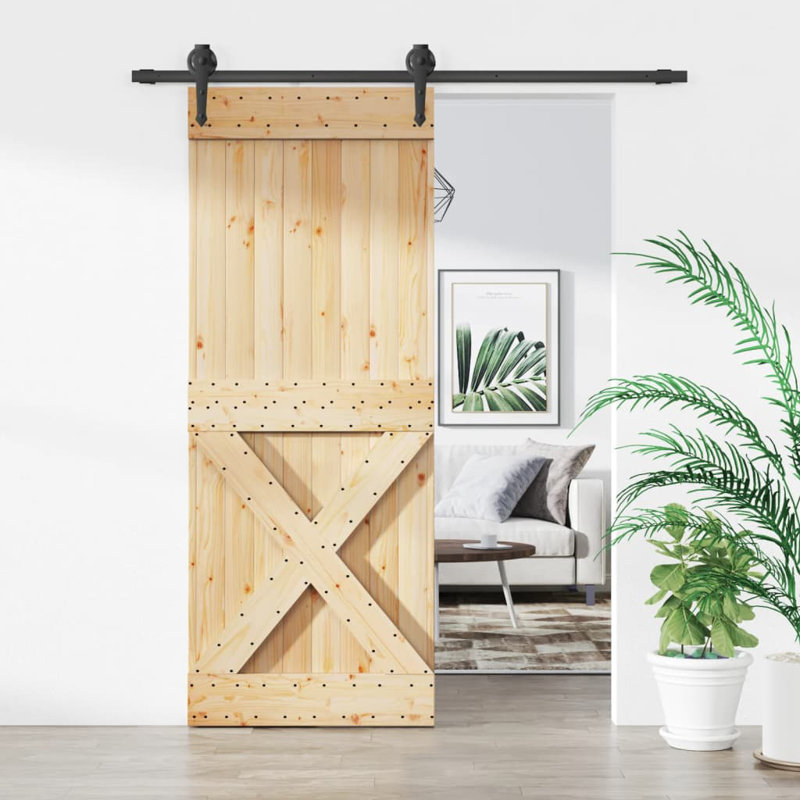 Porte coulissante avec quincaillerie Vidaxl, Noir/naturel, 35,4 po x 82,7 po