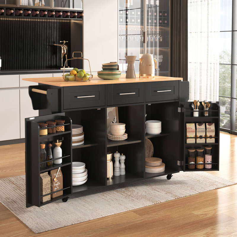 120 cm W Kitchen Island with Top, Black