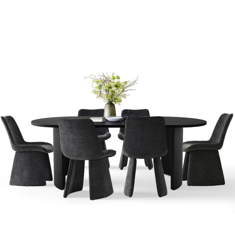 7-Piece Modern Oval Dining Table Set, Charcoal