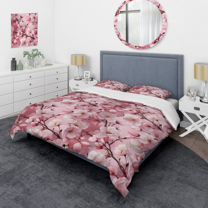 Ensemble de housse de couette Pink I, Housse de couette pour grand lit et 2 taies décor