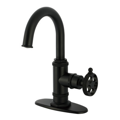 Kingston Brass Webb Single-Handle 1-Hole Deck Mount Bathroom Faucet with Knurled Handle and Push Pop-Up Drain