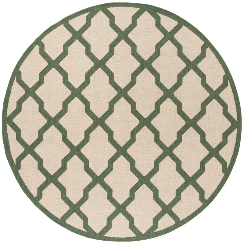 Tapis crème / vert Ferrill, Rond 6 pi 7 po