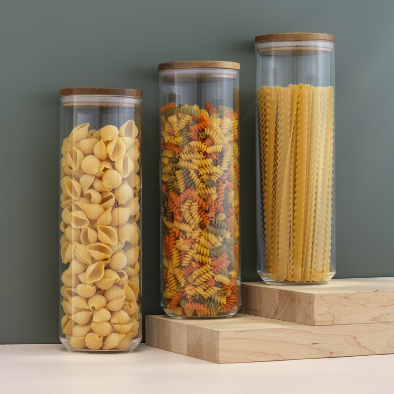Holden Stackable Glass Storage Canister Set with Wood Lids