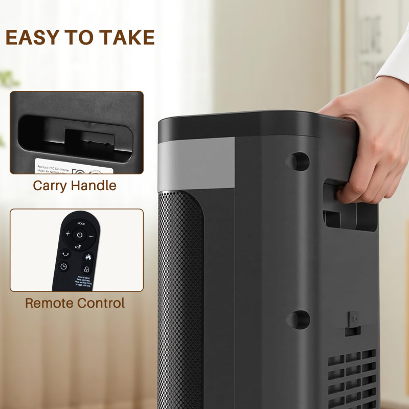 Space Heater For Indoor Use, 24Inch Portable Heater With Remote And Thermostat,3 Light Modes, 60°Oscillation, 12H Timer