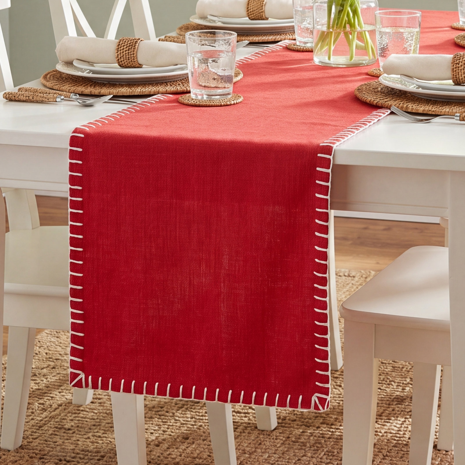 Geometric Table Runner, Red