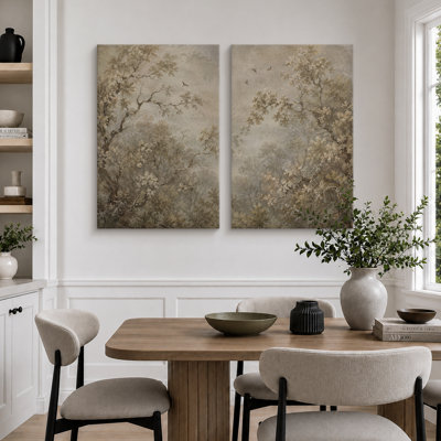 «Mute Botanical Forest Landscape», art de salle à manger, impression sur toile encadrée, 2 pièces