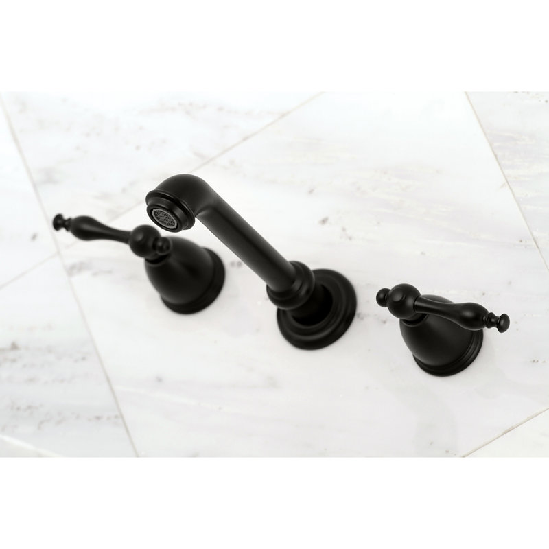 Kingston Brass Naples Two-Handle 3-Hole Wall Mount Bathroom Faucet, Matte Black