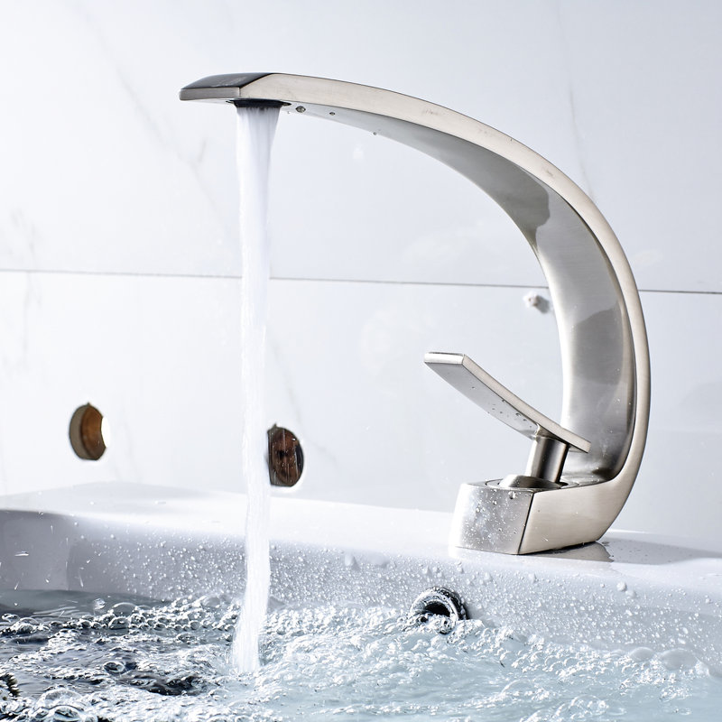 Brushed Nickel Bathroom Faucet - Single Hole Vanity Basin With Geometric Shape And Ceramic Filler Cartridge Valve Manual Operation Side Handle Deck-Mounted Commercial In Modern Tap