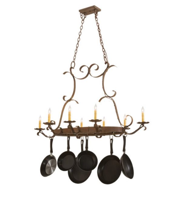 French Elegance 8 - Light Chandelier, Blackened Pewter, Aged Celadon Parchment