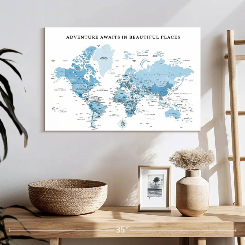 Beautiful Places I Push Pin World Amrico, H 16 po x l 24 po