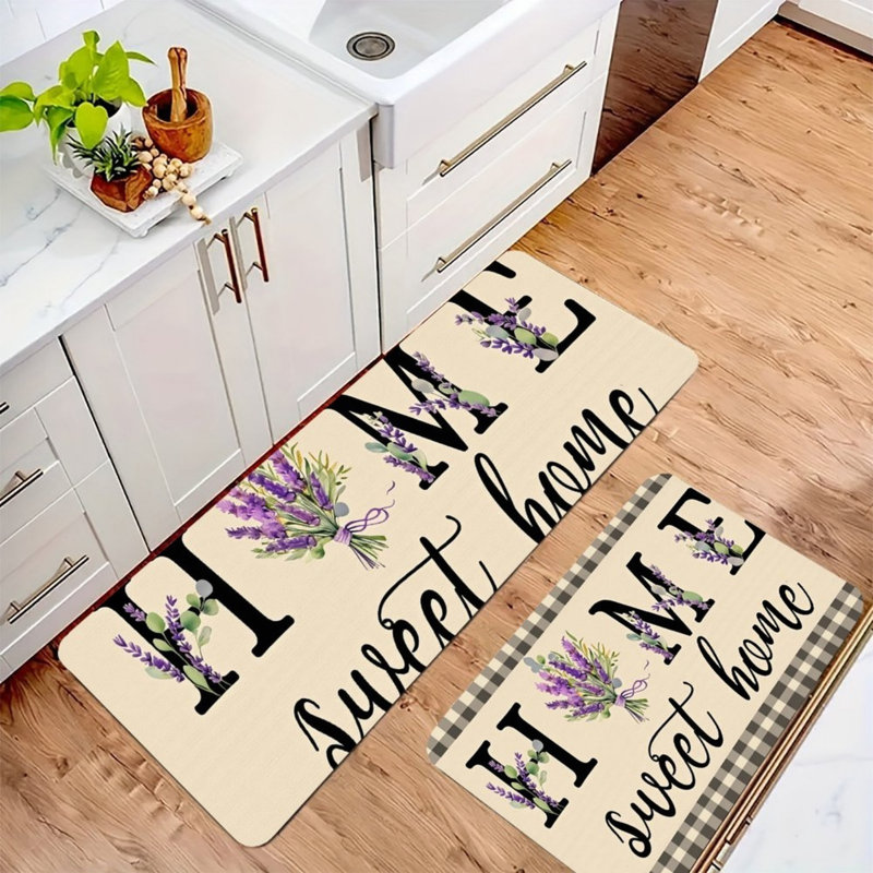 Beige Lavender Home Kitchen Mats, Set of 2, for Kitchen & Living Room