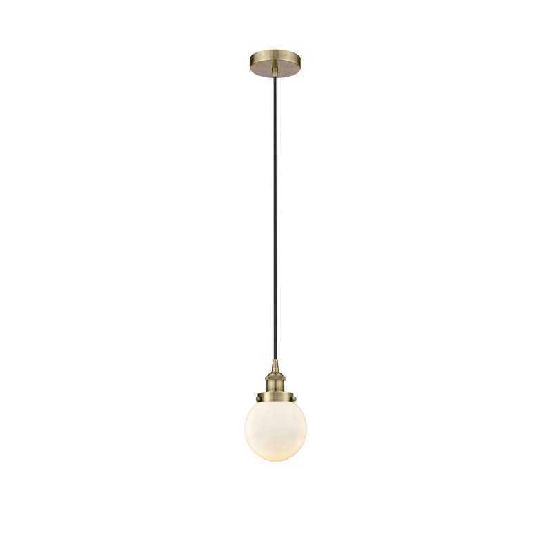 Luminaire suspendu simple à 1 lumière Frederick, Laiton, Blanc, H 9,5 po x l 6 po x P 6 po