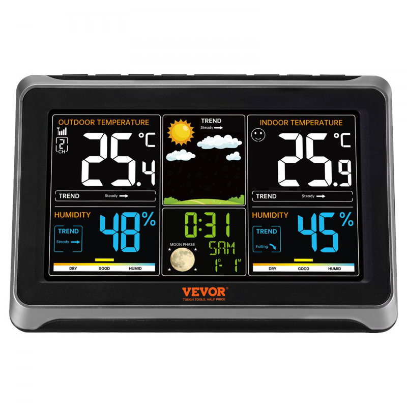 Weather Station Indoor Outdoor, 7.5 in Large Colour Display, Wireless Digital Home Weather Station, with Sensor Atomic Clock Adjustable Backlight Forecast Data Calendar Alarm Alert Temperature