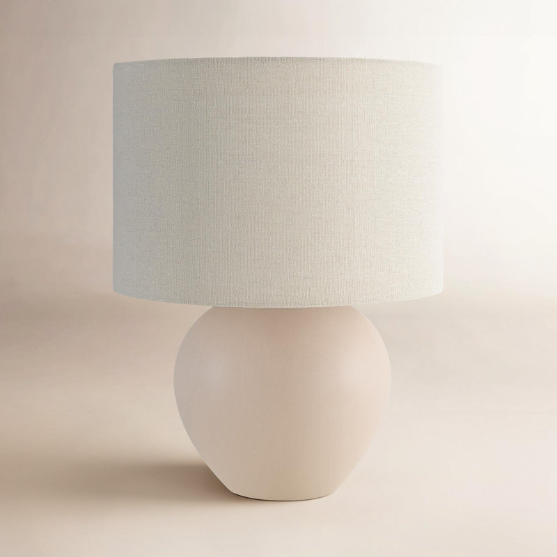 Ceramic Table Lamp with Linen Drum Shade, Coral