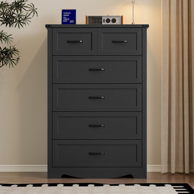 Tall 6-Drawer Dresser for Bedroom, Modern Wooden Chest of Drawers with Metal Handles, Anti-Tipping Design, Sturdy and Stable Storage Organizer for Living Room, Entryway, Home Office