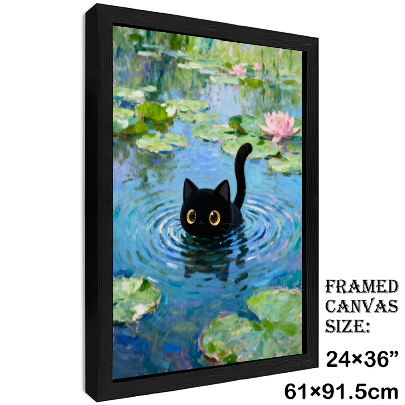 Reproduction d'art encadré noir de style rétro Monet nénuphar, H 37 po x l 25 po
