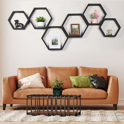 Black Hexagon Wall Shelf Set