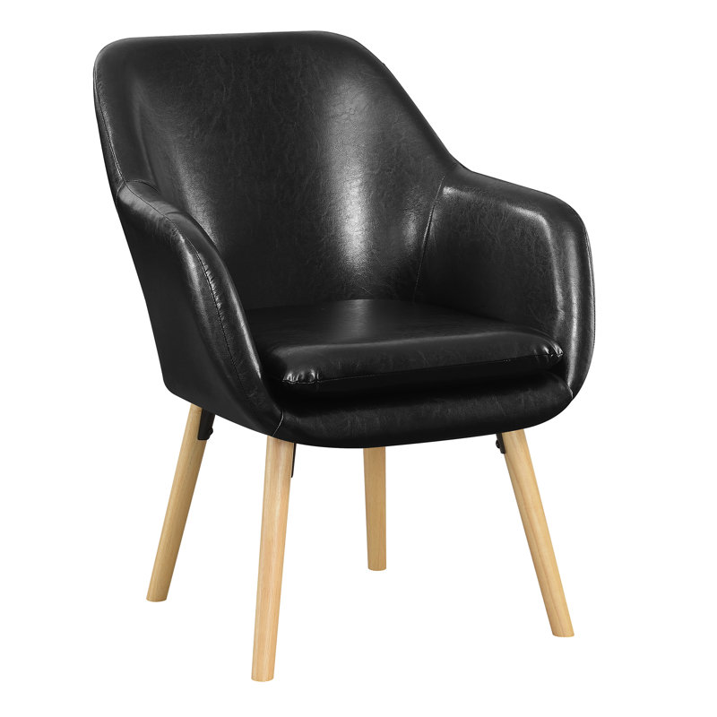 Fauteuil à oreilles en cuir massif avec pieds en bois massif 25,25 po Abdelrahman, Noir