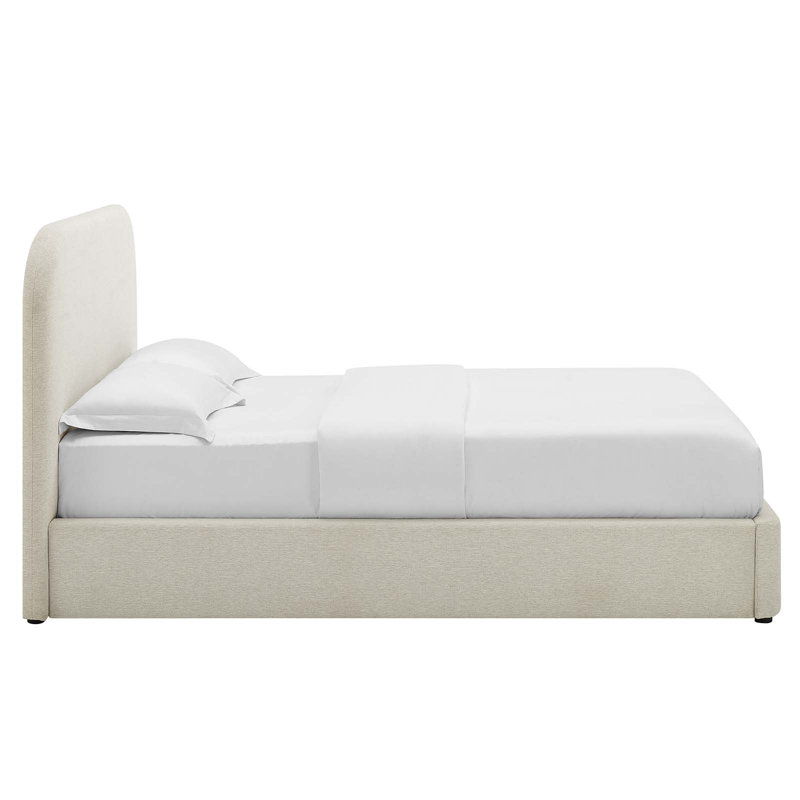 Ivory Velvet Upholstered Full Bed Frame with Curved Headboard