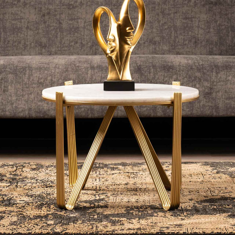 Aalaysha Round Stainless Steel Coffee Table For Living Room Furniture, Center Table with White Marble Top