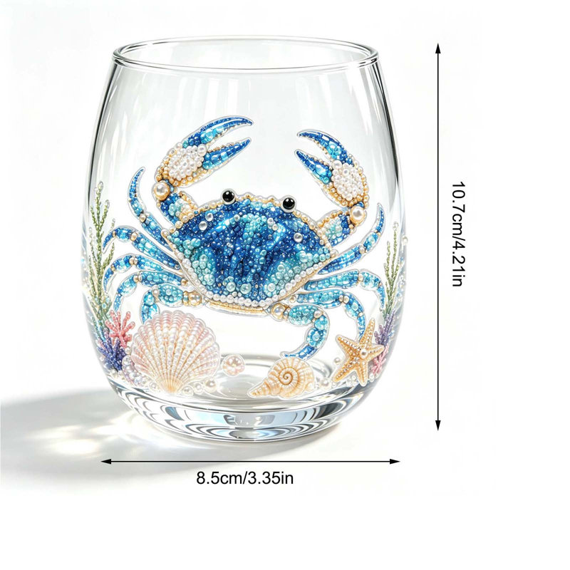 Verre à vin sans pied en ruban de fibre de polyester avec autocollants 2D, style tropical sous-marin, transparent, idéal pour les cocktails et la décoration estivale. Cadeau idéal à offrir.